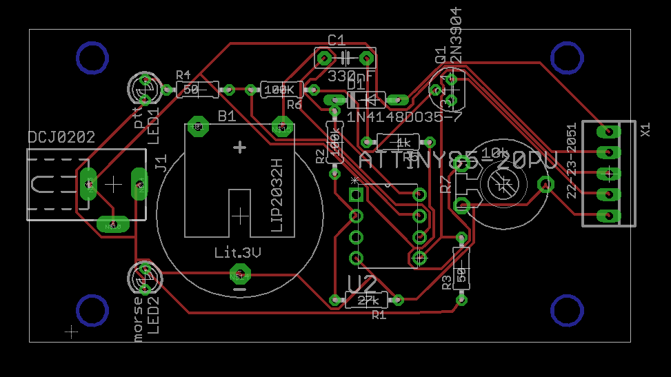 ATTiny Morde Code Generator 'autorouted' PCB design