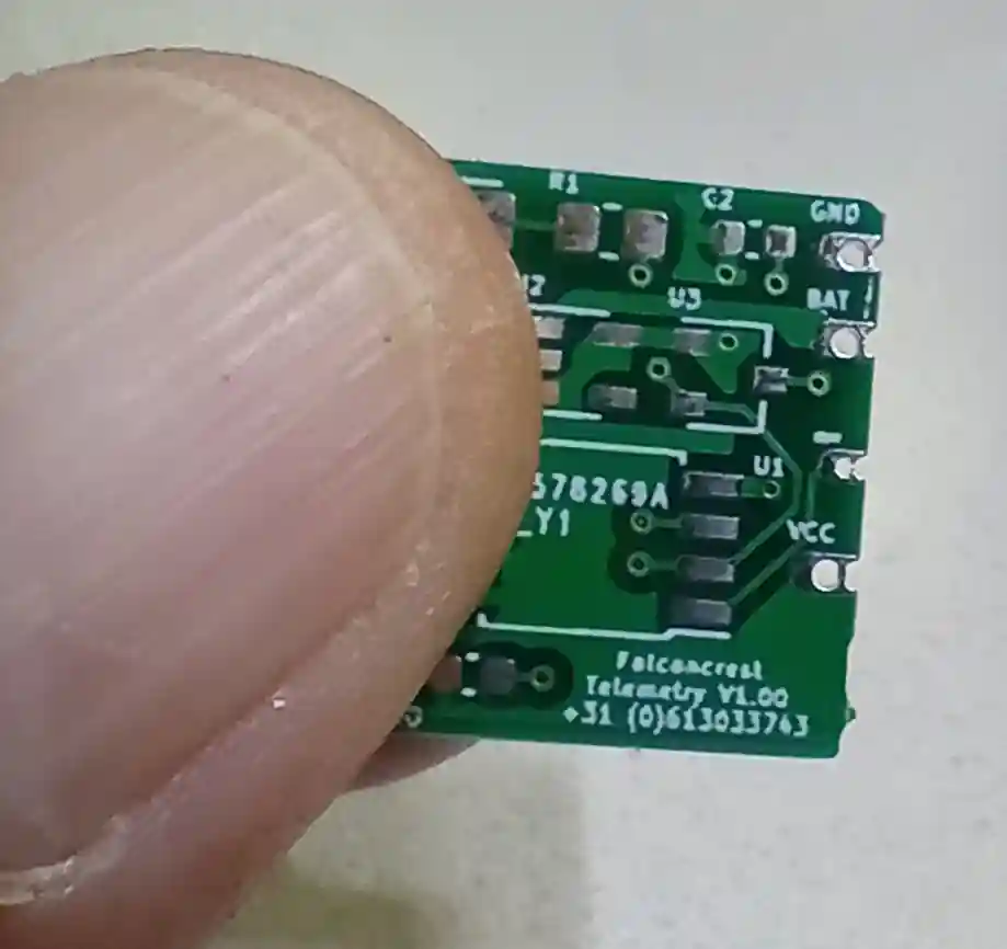 Size of PCB compared to 50 Euro cents coin